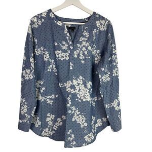 Talbots Chambray Medium Popover Blouse Cotton